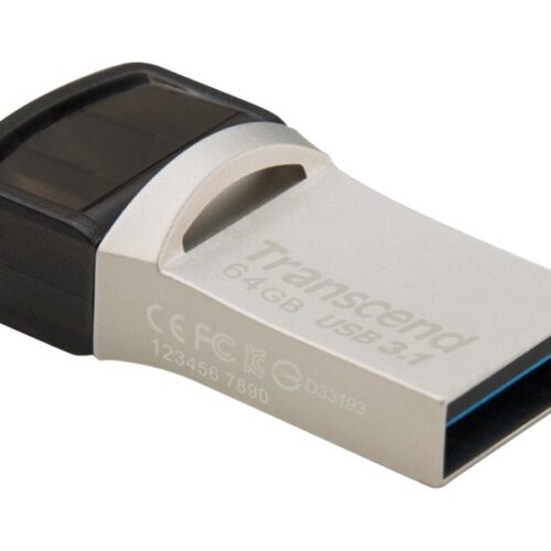TRANSCEND 64Go Clé USB3.1 Gen 1- On The Go – Type A et C – Argentée