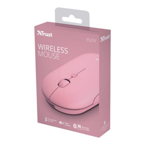 TRUST PUCK Ultra-Thin Wireless Rechargeable Mouse Pink