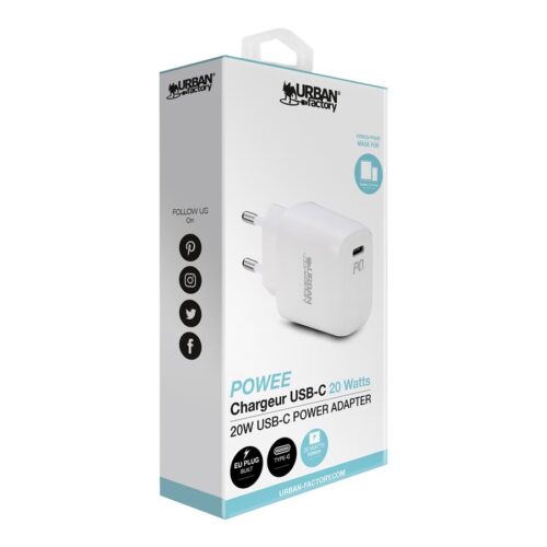 URBAN FACTORY 20W USB-C wall charger 1X 3A EU plug White