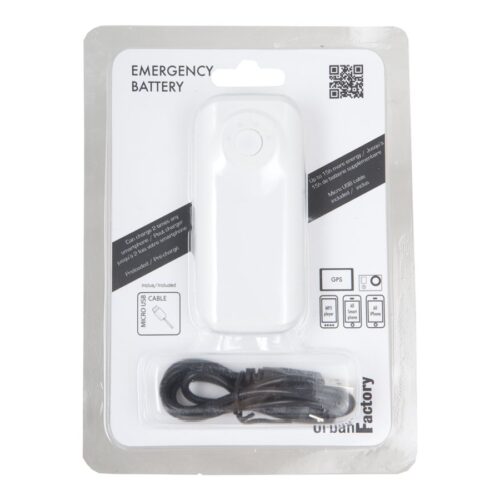 URBAN FACTORY Batterie externe Emergency Battery – 4400 mAh  – Blanc  –  Blister 1 câble