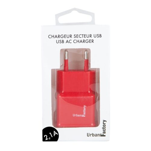 URBAN FACTORY CHARGEUR SECTEUR USB EU 2.1A ROUGE