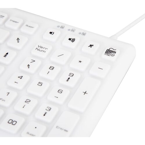 URBAN FACTORY Clavier en ABS et silicone Blanc Connexion filaire USB Touches plates et silencieuses Traitement antimicrobien Nano