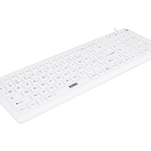 URBAN FACTORY Clavier en ABS et silicone Blanc Connexion filaire USB Touches plates et silencieuses Traitement antimicrobien Nano
