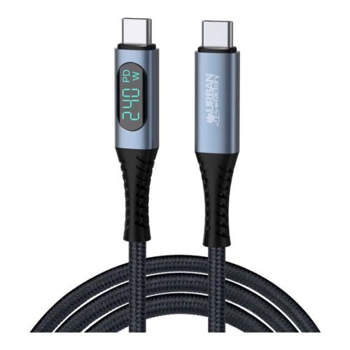 URBAN FACTORY E-Mark USB-4 to USB-4 cable 1.50m Overmolded head with a space gray aluminum finish E-Mark standard