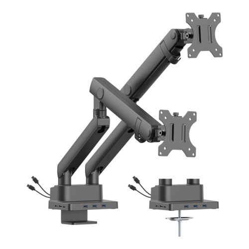 URBAN FACTORY Flexee Dual Pro Dual Spring Monitor Arm With 8 In 1 Built-In USB-C Docking Station