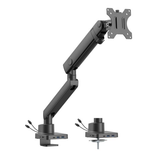 URBAN FACTORY Flexee Single Pro Spring Monitor Arm With 6 In 1 Built-In USB-C Docking Station