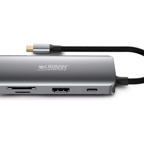 URBAN FACTORY Hubee 8in1 USB-C Hub With 3 USB-A / 1 4K HDMI / 1 RJ45 / 2 Card Readers And 1 USB-C 100W Pd