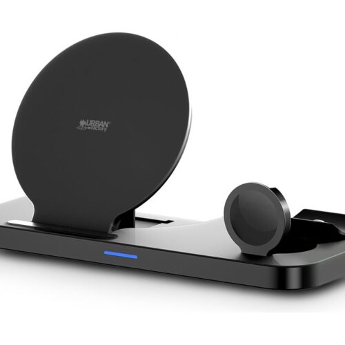 URBAN FACTORY Powee Charger Qi 3 In 1 With Function Stand 15W – Smaetphone / Smartwatch / Headphones