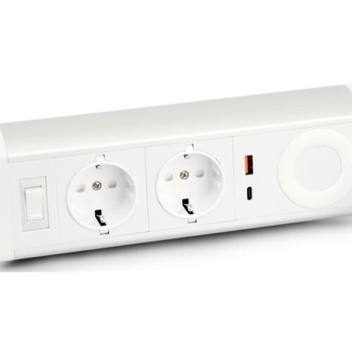 URBAN FACTORY Powee Desk Triple Eu Power Socket With 1 USB-A and 1 USB-C 3A – Silver/White