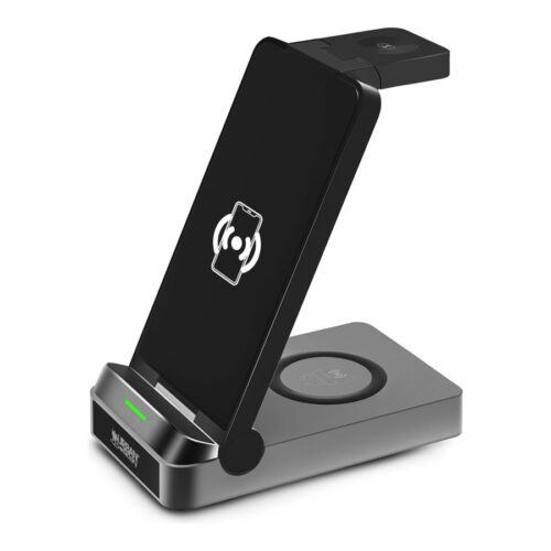 URBAN FACTORY Powee Pro Charger 3 In 1 With Function Stand 22.5Watts – Smaetphone / Smartwatch / Headphones