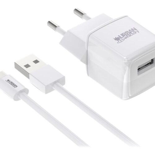 URBAN FACTORY POWER USB-A POWER ADAPTER 2.4A/12W WITH 1M USB-A TO USB-C CABLE