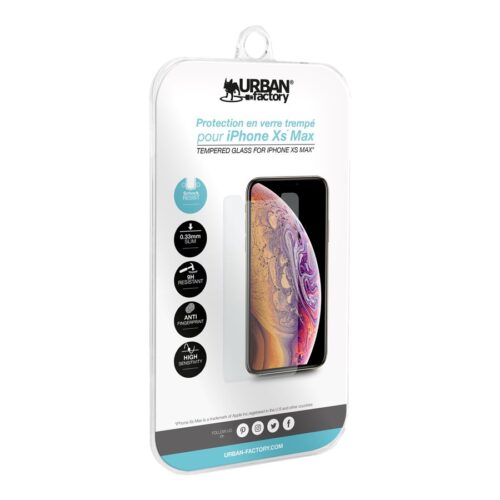 URBAN FACTORY Protection d écran en verre trempé pour iPhone XS Plus 2D