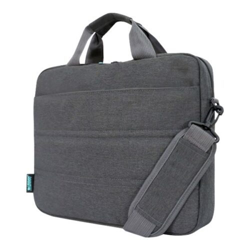 URBAN FACTORY Toploading bag made of recycled Nylon r-PET Reinforced notebook compartment Flat front pocket with zip Back patch