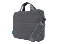 URBAN FACTORY Toploading bag made of recycled Nylon r-PET Reinforced notebook compartment Flat front pocket with zip Back patch